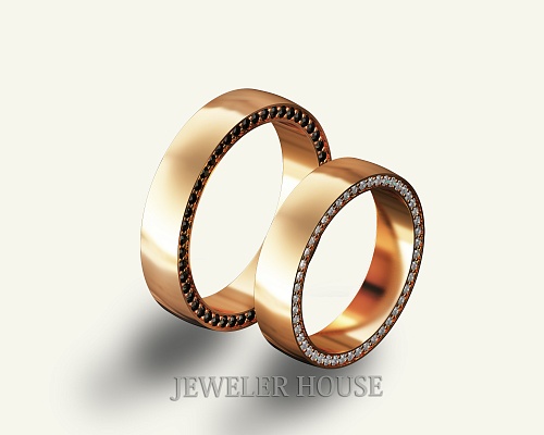 Парные обручальные кольца с бриллиантами в торце СТ-0008